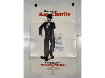 Vintage Folded One Sheet Movie Poster Charlie Chaplin Modern Times
