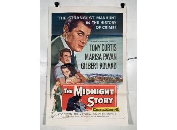Vintage Folded One Sheet Movie Poster The Midnight Story 1957