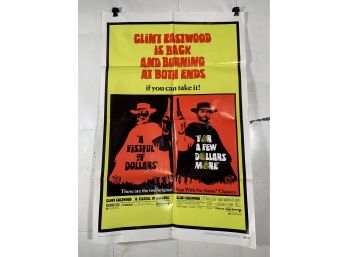 Vintage Folded One Sheet Movie Poster A Fistful Of Dollars / For A Few Dollars More 1969
