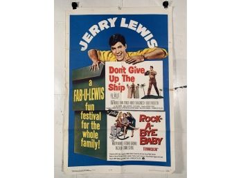 Vintage Folded One Sheet Movie Poster Jerry Lewis Dont Give Up The Ship / Rock A Bye Baby