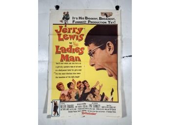 Vintage Folded One Sheet Movie Poster Jerry Lewis As The Ladies Man 1961