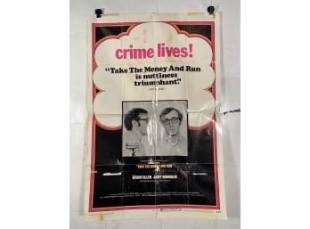 Vintage Folded One Sheet Movie Poster Woody Allen Take The Money And Run