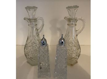 Vintage Oil And Vinegar Cruet Set And Salt And Pepper Shakers
