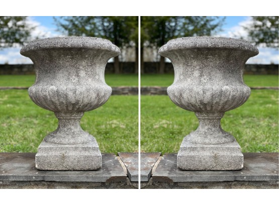 A Pair Of Massive Vintage Cast Stone Urns 1 Of 2