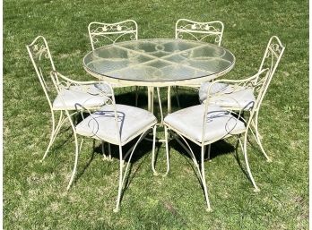 A Vintage Wrought Iron Dining Table And Set Of 6 Chairs By Salterini, C. 1930's