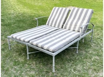 A Cast Aluminum Double Lounge Chair W/ Sunbrella Cushions By Outdoor Classics