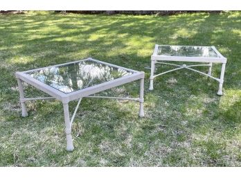 A Pair Of Cast Aluminum Glass Top Cocktail Tables By Outdoor Classics