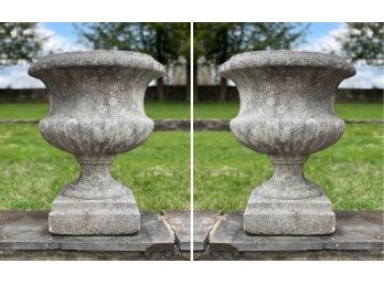 A Pair Of Massive Vintage Cast Stone Urns 2 Of 2