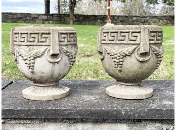 A Pair Of Cast Stone Planters With Greek Key Motif (AS IS)
