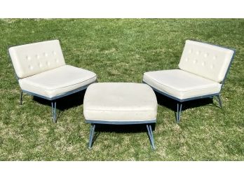 An Amazing 1950's Set Of Wrought Iron And Vinyl Chairs And Ottoman 'Pinecrest' Collection By Woodard