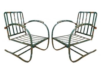 A Pair Of Mid Century Modern Wrought Iron Rockers