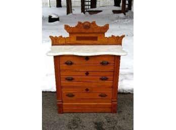 Perfect Sized 1880's Eastlake Era Serpentine Marble Top Dresser Original Period Details - Hall, Bath And More