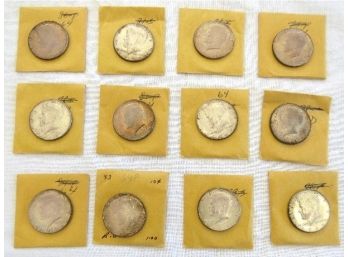 Estate Coin Collection Lot - One Dozen 1964 JFK 90 Percent Silver Half Dollars
