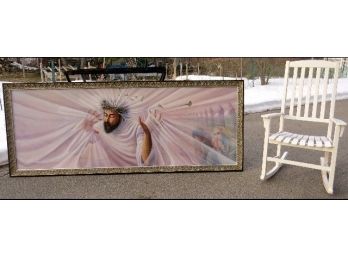 Massive 8 Ft Long Church Hall Sized Jesus Breaking Free Of The Crown Of Thorns Oil On Canvas A Big Painting!