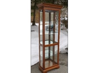 Side Load Mirrored Top To Bottom Oak Finish 7 Foot Tall Curio Cabinet Or Display Cabinet, Lighted