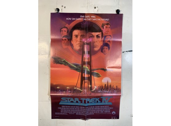 Vintage Folded One Sheet Movie Poster Star Trek IV