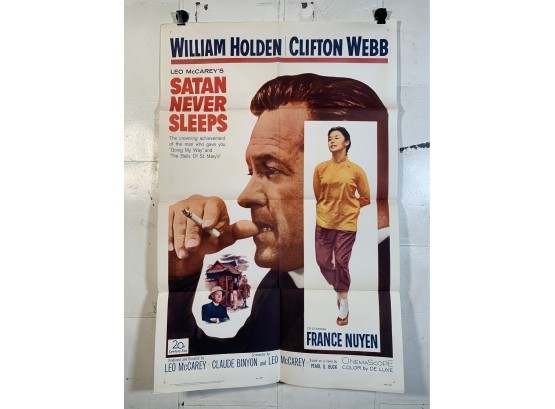 Vintage Folded One Sheet Movie Poster Satan Never Sleeps 1962