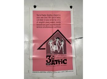 Vintage Folded One Sheet Movie Poster 3 In The Attic 1968