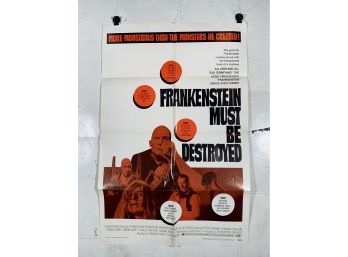 Vintage Folded One Sheet Movie Poster Frankenstein Must Be Destroyed 1970