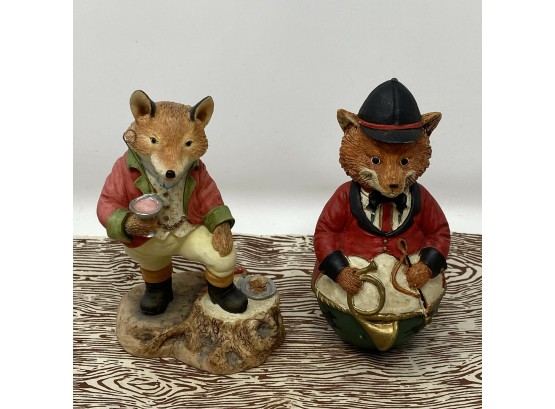 2 Vintage 1994 VILLEROY & BOCH Foxwood Tales Hand Painted FOX Figurines 5' X 3'