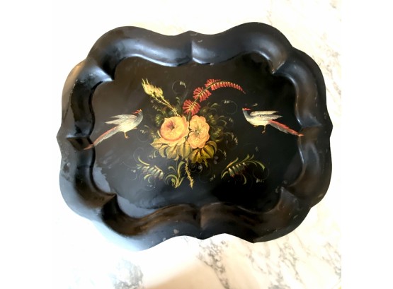 XL Hand Painted Antique TOLE WARE Tray With Flowers And Birds
