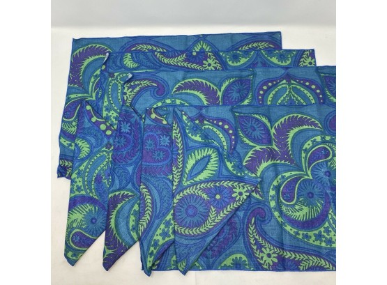 WOW! Vintage 1970's VERA Blue Green Paisley Placemats & Napkins Set Of 4