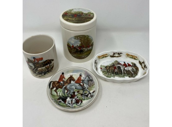 Lot/4 Equestrian Fox Hunt Theme English Porcelain Spode, Crown Staffordshire