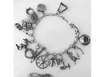 Wonderful Vintage 1950s Sterling Silver Charm Bracelet - 14 Charms
