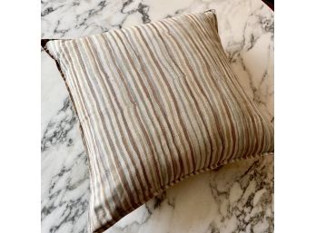 Vintage HABLE CONSTRUCTION 20' Square Pillow Natural Tan Neutral Stripes On Natural Linen