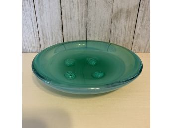 Green MURANO Hand Blown Opaline Somerso Glass Shallow Bowl