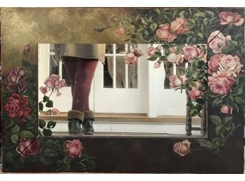 Gorgeous VICTORIAN Hand Painted Solid Wood Rose Mirror 27' X 39'
