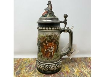 Vintage GERZ GERMANY Red FOX Beer Stein With Pewter Lid (MINT - Still Has Tag)