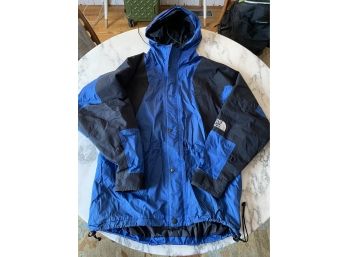 Men's The North Face Blue & Black Goretex Rain Parka Jacket With Hood Size Large