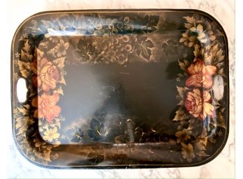 Vintage XL Rectangular SIGNED Hand Painted TOLE Ware Tray With Two Handles 26 1/2 X 19 1/4
