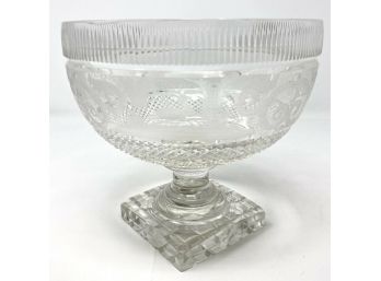 Antique Cut & Engraved Queen Lace Crystal 8' Pedestal Bowl Stag & Scroll Design