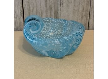 Vintage Hand Blown Art Glass Shell Scroll Dish Robbin's Egg Blue