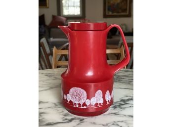 Mid Century Red THERMOS Carafe Coffee Pitcher With White Trees