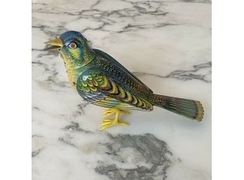 1940s Vintage GES GESCH Germany Wind Up Tin Litho Singing Toy Bird Parakeet 7.5'