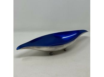 Vintage 1960s WALLACE Silver Plate & Vivid Blue Enamel Modernist Dish #9022