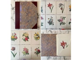 Hand Bound Folio With 24 REDOUTE BOTANICAL FLOWERS Lithography Prints Inside
