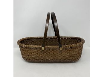 Vintage Deep Brown Stained Oblong Hand Made Nantucket Lightship Basket