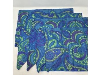 WOW! Vintage 1970's VERA Blue Green Paisley Placemats & Napkins Set Of 4