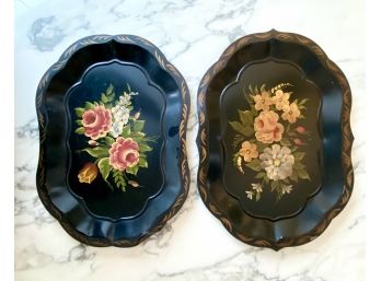 Pair Of Vintage Hand Painted MARY RYAN Toleware Serving Trays 18' X 13'