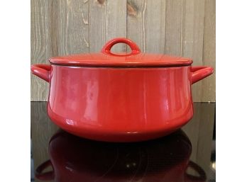 Vintage DANSK Red Enamelware JHQ Thailand 10' Dutch Oven Pot With Lid EUC