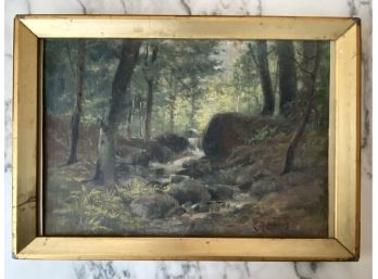 Antique Charles Russell Loomis Oil On Canvas 'woodland Waterfall' Landscape Oil On Canvas