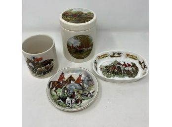 Lot/4 Equestrian Fox Hunt Theme English Porcelain Spode, Crown Staffordshire