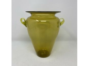 Stunning Signed ROBIN MIX 1995 Olive & Leaf Green Hand Blown Art Glass 8.5' Vase