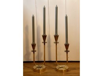 Exceptional Pair Of Heavy BRONZE MODERNIST Double Candles Holders