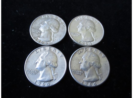2 1964 D & 2 1964 P U.S. Washington Silver Quarters, Lot 1