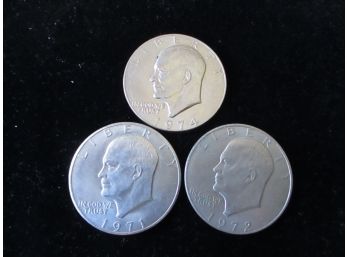 3 U.S. Eisenhower Dollars, 1971, '72, '74